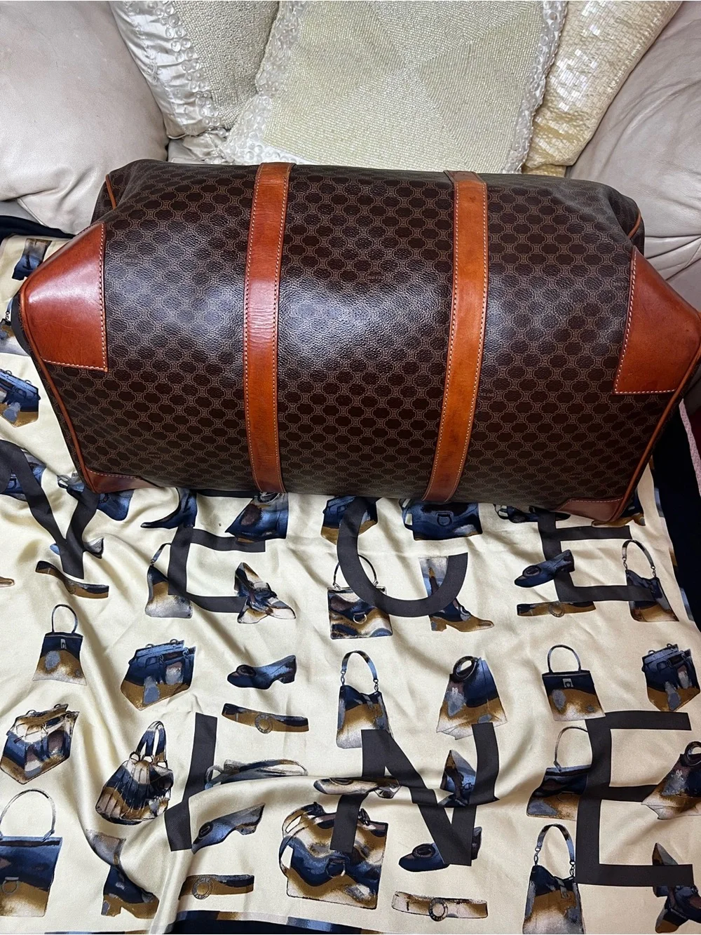 Authentic Vintage Celine Macadam Boston Travel Duffel Bag Italy COA